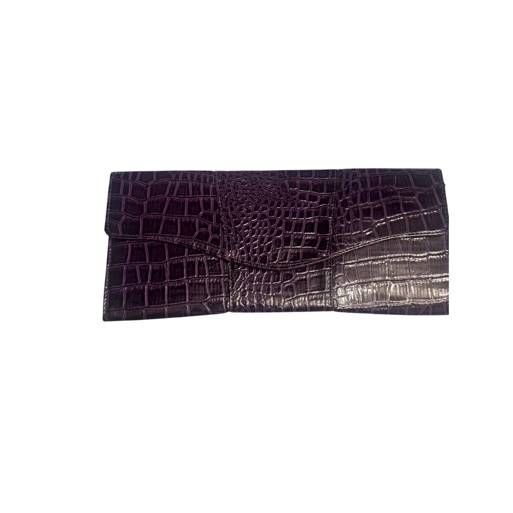 Purple Crocodile Embossed‎ Clutch Evening Bag Party Purse Magnetic Closure